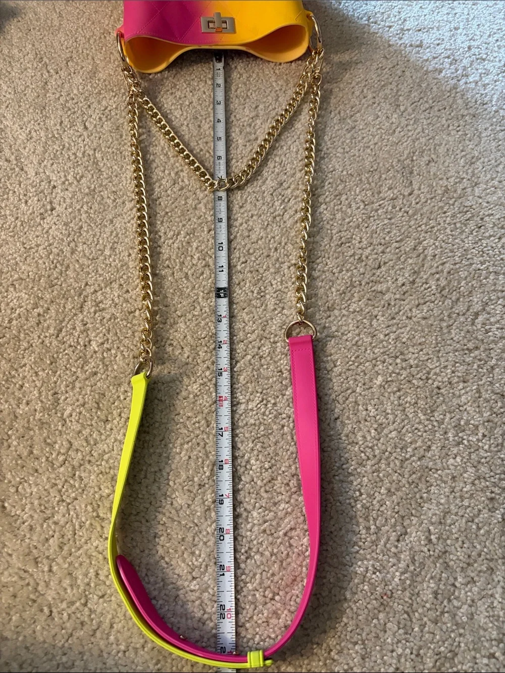 Vibrant Neon Yellow-Pink Quilted Jelly Bucket Bag With 2 Gold-Tone Chunky Straps